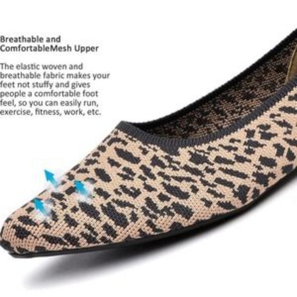 Leopard Print Pointed Toe Knit Texture Ballet Flats  NEW!! - Picture 6 of 12